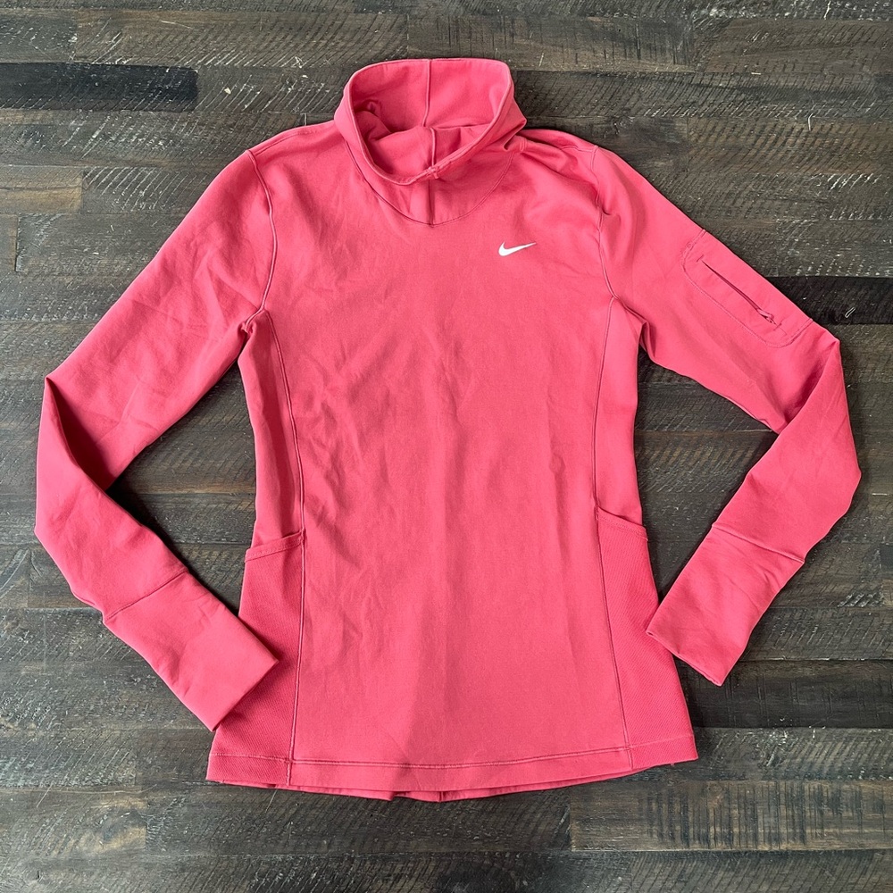 Nike Pro Therma-FIT Women's Cowl Neck Pullover Small Fleece Thumbhole Pink EUC